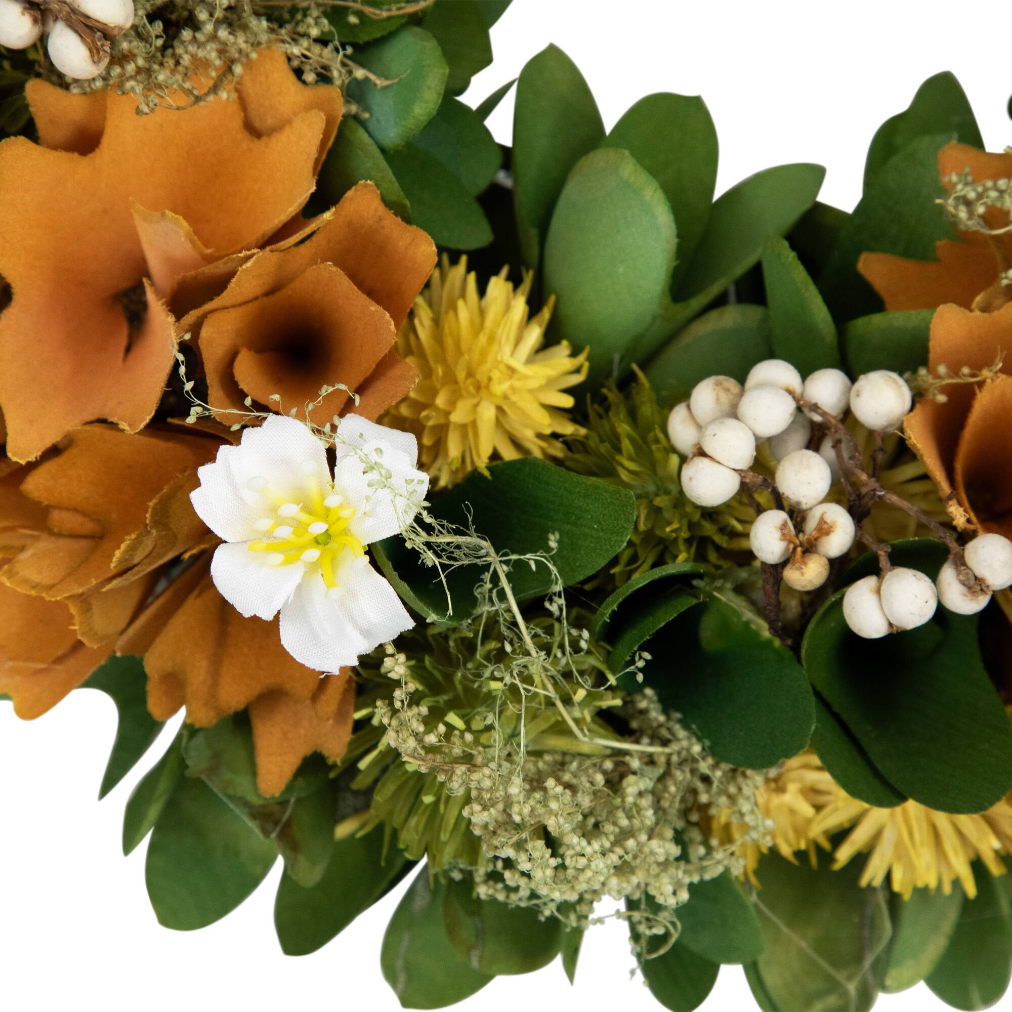 11" Orange Mixed Floral Artificial Spring Wreath